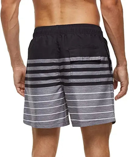 Herren-Badeshorts mit Farbverlauf, schnelltrocknend, mit Reißverschlusstaschen und Mesh-Futter – modische Schwimmshorts für den Strand