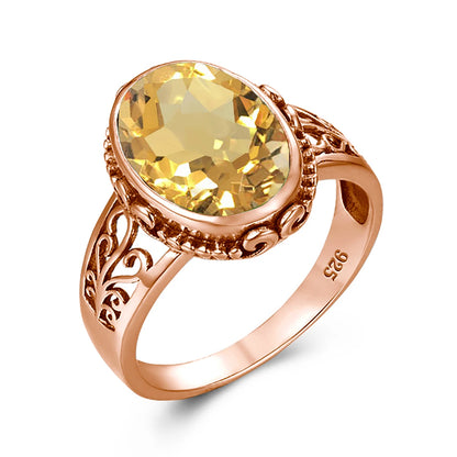 Damen-Ring Mit Citrin Im Ovalschnitt, Art Déco Stil, Geburtsstein Schmuck Aus Silber 925