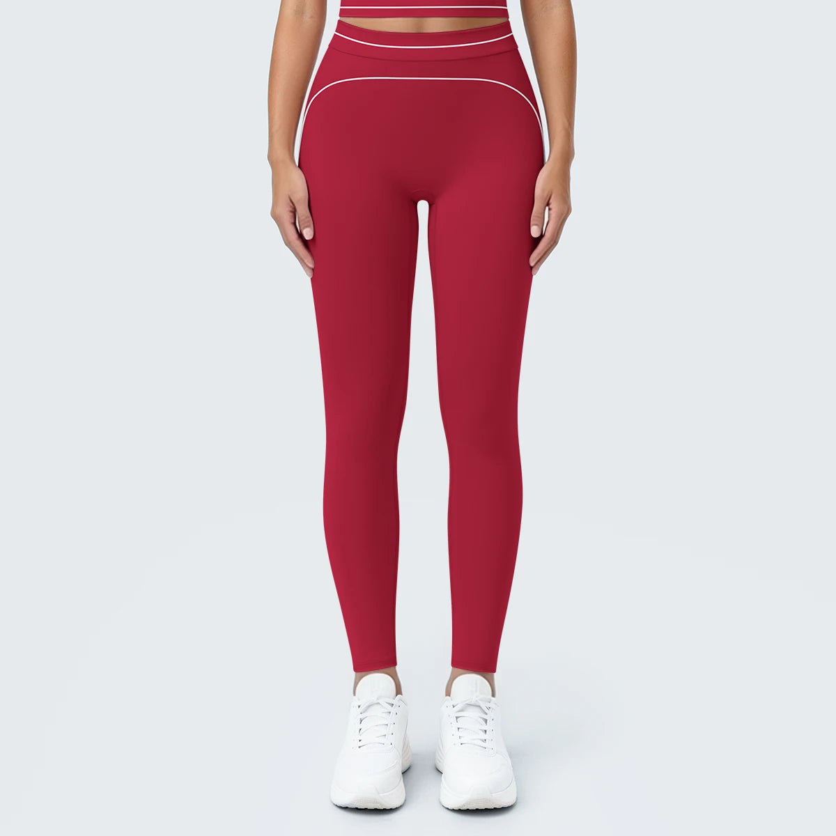 Nahtlose Yoga-Leggings, hochtailliert, weinrot, eng anliegend
