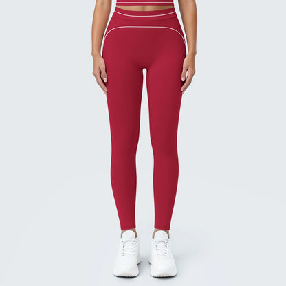 Nahtlose Yoga-Leggings, hochtailliert, weinrot, eng anliegend