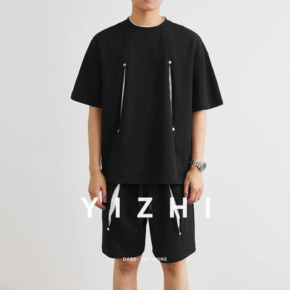 Herren Kurzarm T-Shirt Set mit elastischer Taille und praktischen Taschen