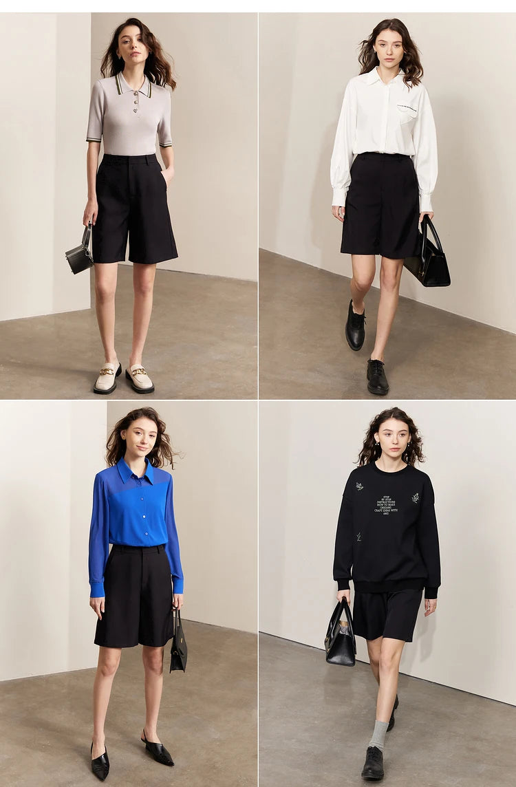 Damen Shorts im minimalistischen Stil mit breitem Bein und Taschen