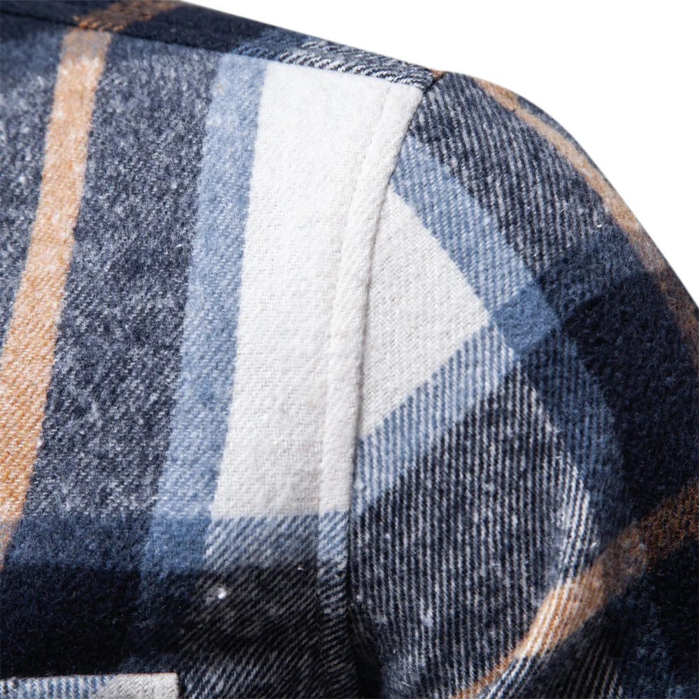 Herren Kariertes Hemd im Casual-Stil mit doppelten Taschen für Herbst und Winter