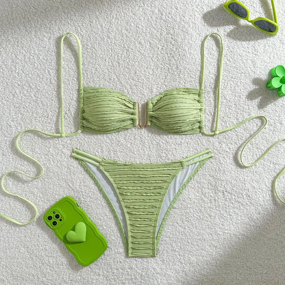 Gelbes Sexy-Bikini-Set mit Push-up für Damen – Brasilianischer Stil für Strand und Pool