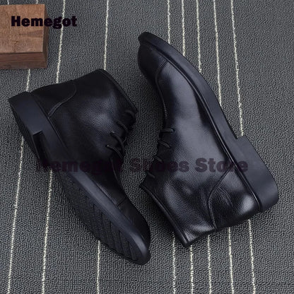 Men's Lace Up High Top Boots Soft Soled Soft Leather Breathable Durable Men's Leather Booties Cowhide Black Leather Men Shoes