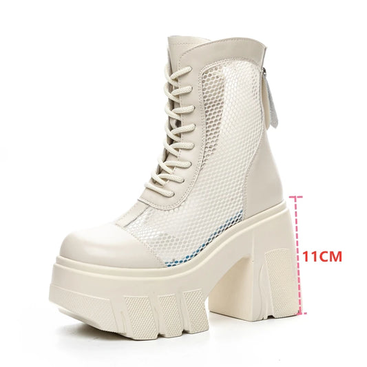 Damen Mesh Stiefel Plattform 11cm Cool