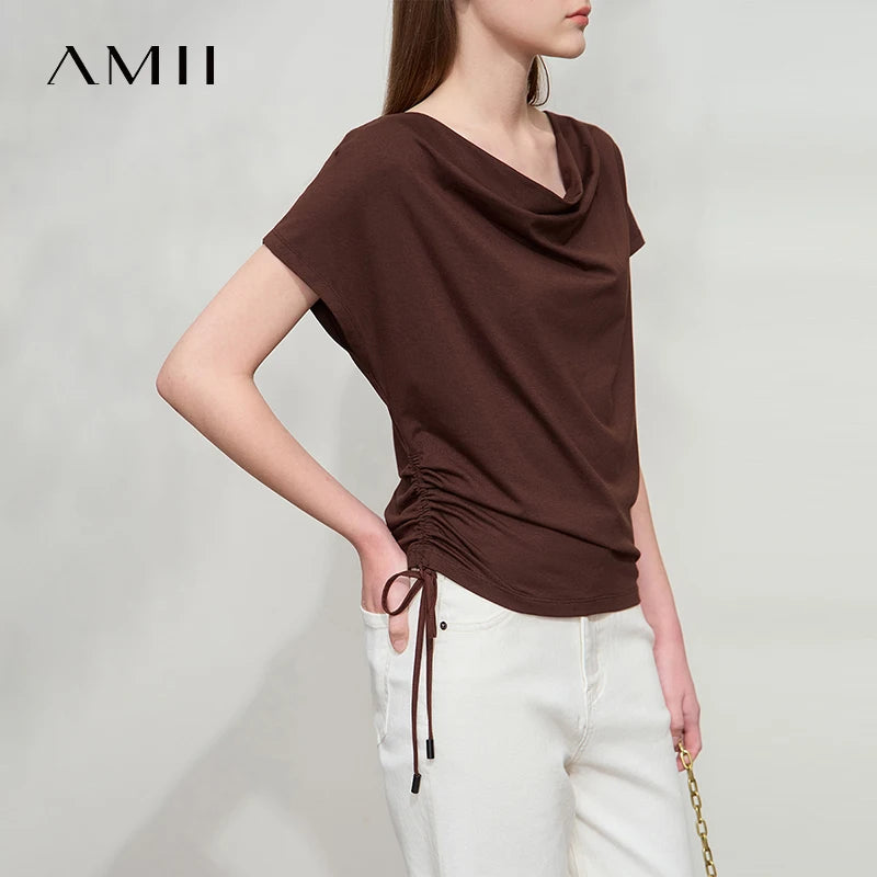 Damen T-Shirt aus Modal-Baumwolle mit kurzen Rotator-Ärmeln und Swing-Neck