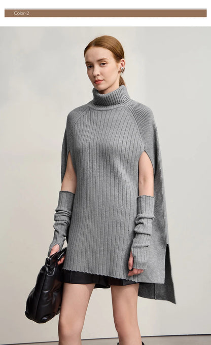 Damen-Rollkragenpullover Cape lang Raglan Streetwear Winter
