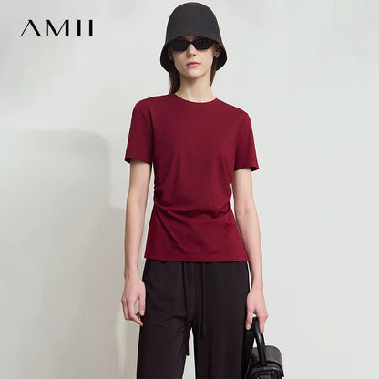 Damen T-Shirt mit Rundhalsausschnitt und gebrochenen Falten aus Modal-Baumwolle