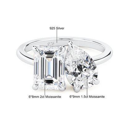 Damen-Ring aus 925er Silber mit Moissanit-Doppelstein, 3,5 Karat Gesamtgewicht, Luxuriöses Schmuckstück