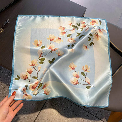 Damen Seidensatin Schal quadratisch Blumenprint Kopftuch Bandana Hijab E