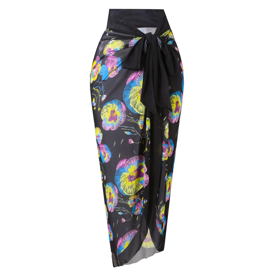 Damen-Badeanzug Blumen Langarm Sarong einteilig gepolstert