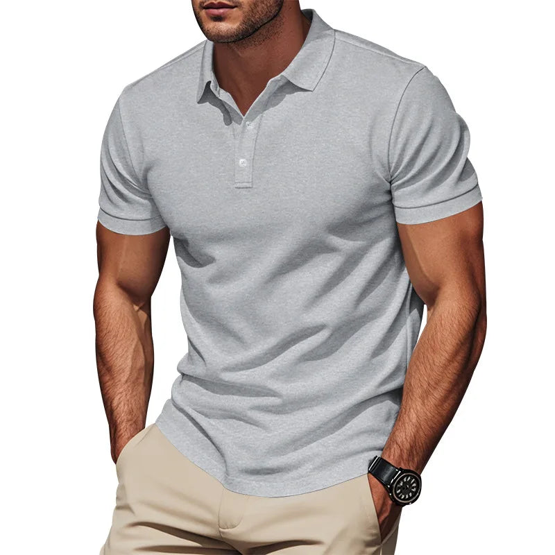 Langärmeliges Herren-Poloshirt mit Waffelstruktur und Knopfleiste – ideal für Freizeit und Urlaub