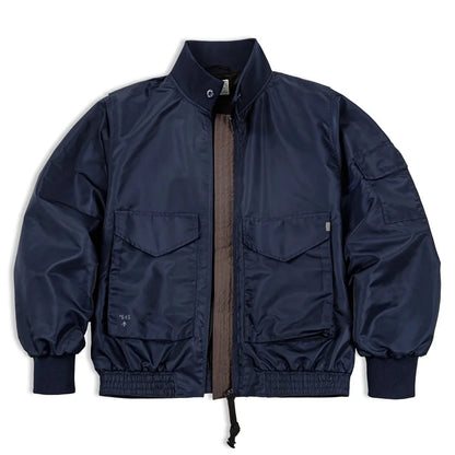 Herren Fliegerjacke Vintage Marineblau Bomberjacke Turn-Down Kragen Mäntel