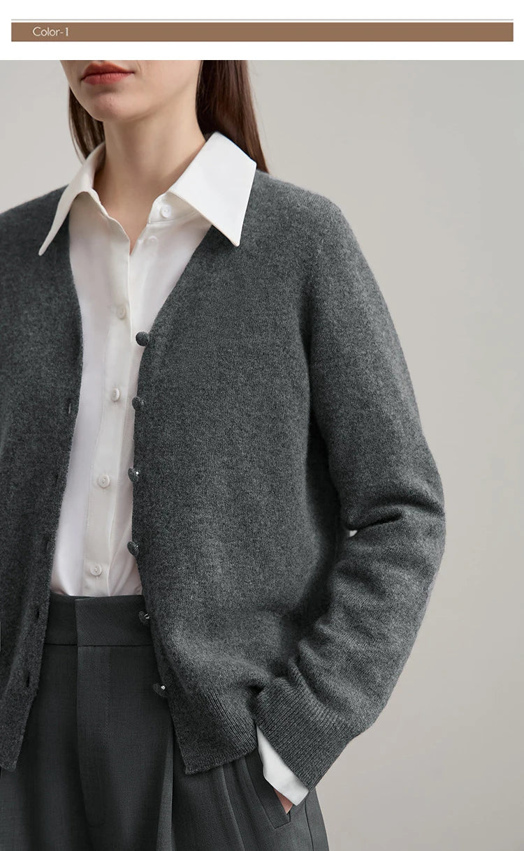 Damen-Strickjacke V-Ausschnitt Wolle lang locker Herbst-Winter