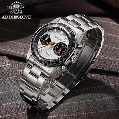 ADDIESDIVE 37mm Men Watch AD2539 BGW9 Super Luminous Chronograph Watch Bubble Mirror Glass 10Bar Waterproof VK63 Quartz Watches