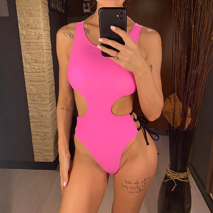 Damen Badeanzug Cut-Out Schnürung Riemen rückenfrei High-Cut 2026