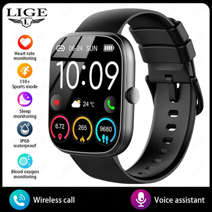LIGE AI Sprachassistent Smart Watch für Männer Frauen 1,96" HD Touchscreen Fitness Tracker Drahtloser Anruf IP68 Wasserdichte Smartwatch