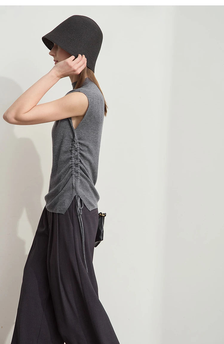 Damen-Halbrollkragen-Pullover Slim Kordelzug Wolle-Mix Sommer