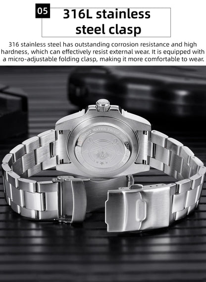 Herren Business-Automatikuhr 8215 Saphirglas 200m wasserdicht GMT Leuchtzeiger