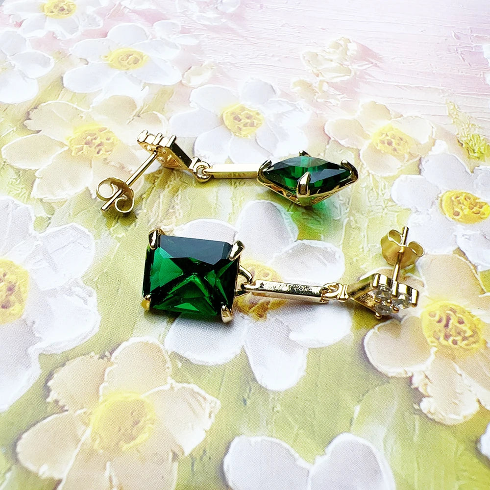 Damen-Ohrtropfen grüne Steine baumeln Vintage Sommer aus Sterlingsilber