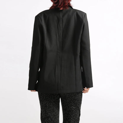 Lange Damenjacke mit Reverskragen und Patchwork-Design – lässig und minimalistisch