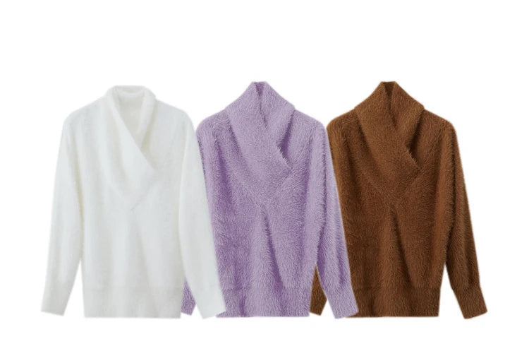 Damen-Rollkragenpullover locker Fledermausärmel Winter