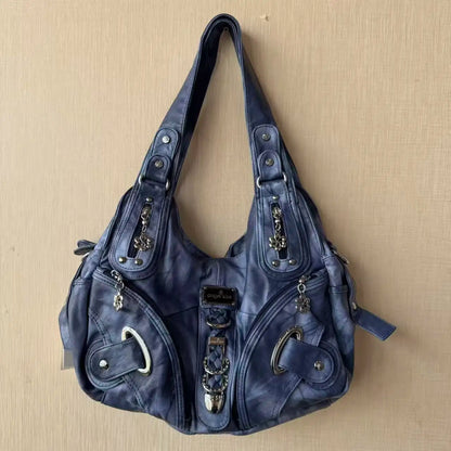 Damen-Schultertasche Mit Tie-Dye Muster Und Top-Handle Tragegriff Für Uni Und Alltag