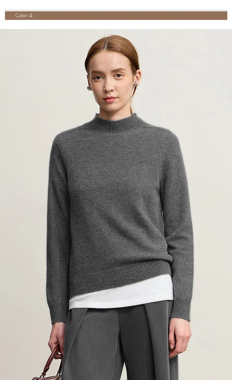 Damen-Halbrollkragen-Pullover 100 % Wolle warm vielseitig Winter