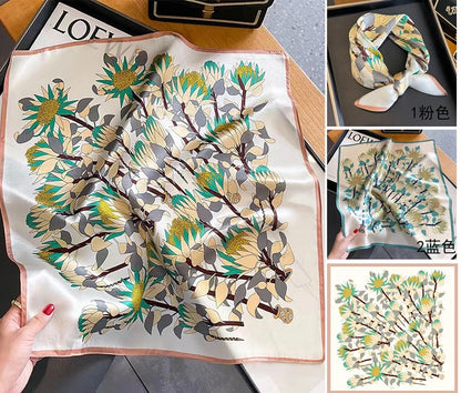 Damen Seidenschal 53cm quadratisch floral Halstuch Bandana Haarband hochwertig