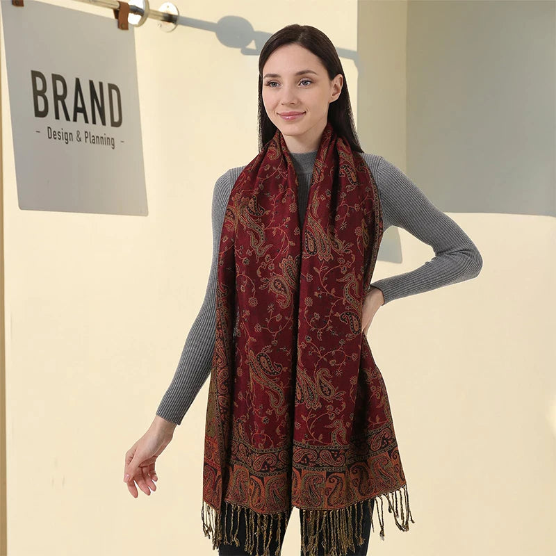 Damen Winterschal Kaschmir Pashmina Luxus Druck warm Stolen Foulard Baumwolle