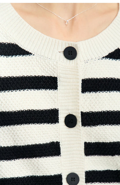 Damen-Strickjacke Baumwolle-Wolle Streifen Kontrastfarben locker Herbst