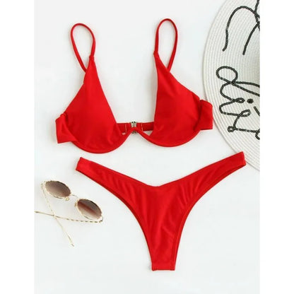 Sexy Bikini-Set mit Push-up-Effekt – Solides Design für Strand und Pool