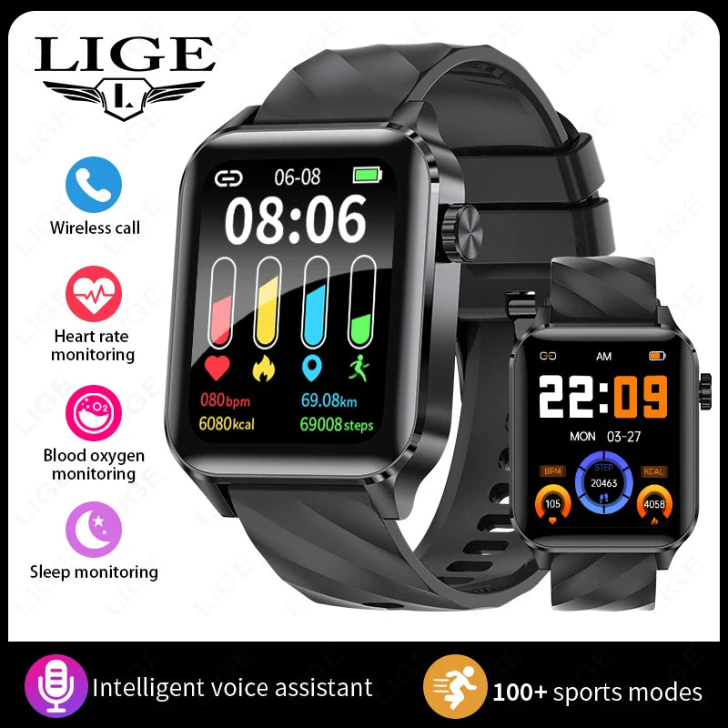 LIGE Für Android IOS Neue 1,85 "Smart Uhr Männer Bluetooth Anruf Sport Smartwatch Frauen Herz Rate Blut Sauerstoff Monitor uhr 2025