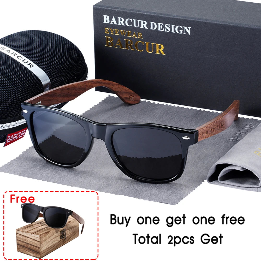 Sonnenbrille Walnuss schwarz polarisiert UV400 Holz Original-Etui Herren
