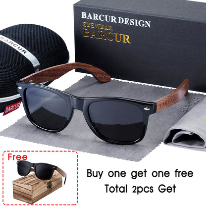 Sonnenbrille Walnuss schwarz polarisiert UV400 Holz Original-Etui Herren
