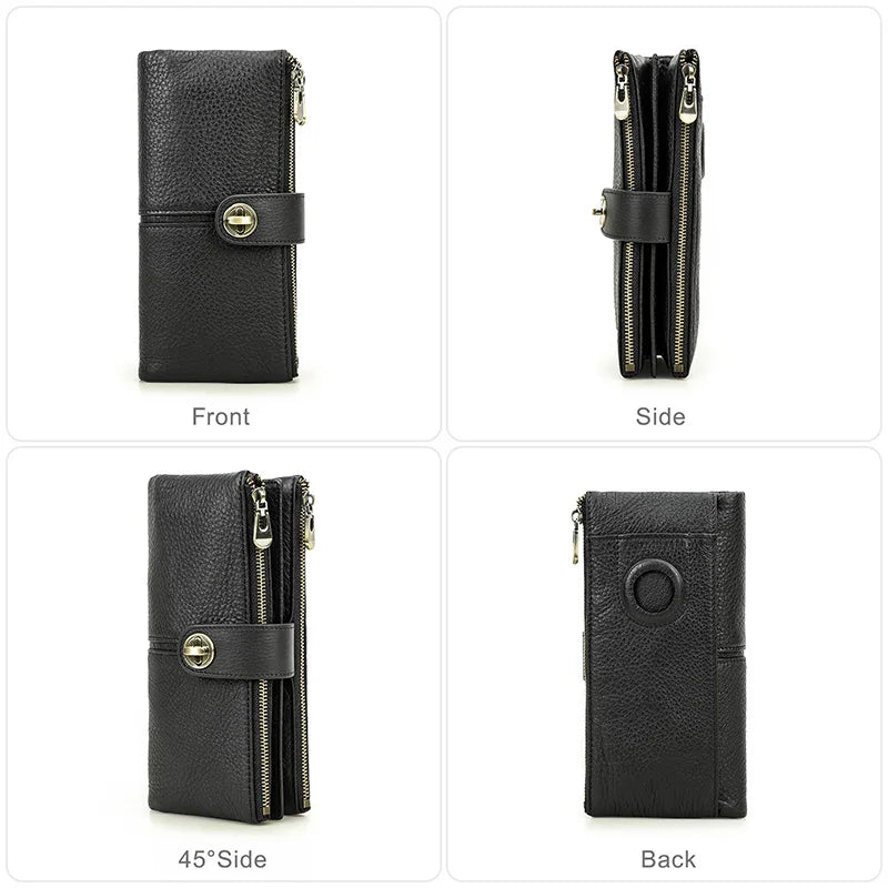 Damen Echtleder Lange Geldbörse Vintage RFID Clutch Portemonnaie Kartenhalter Reise