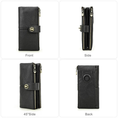 Damen Echtleder Lange Geldbörse Vintage RFID Clutch Portemonnaie Kartenhalter Reise