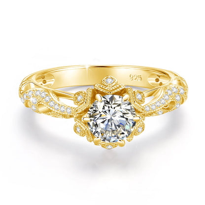 Damen-Halo-Verlobungsring im Viktorianischen Filigran-Design, 18K Goldplattiert Moissanit