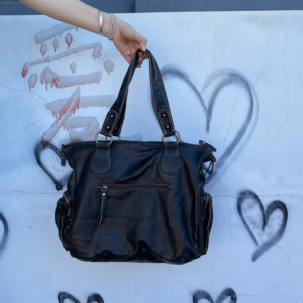 Damen-Handtasche Vintage-Stil aus Soft-PU Bronzefarben Große Tote-Tasche Schulter- und Umhängetasche