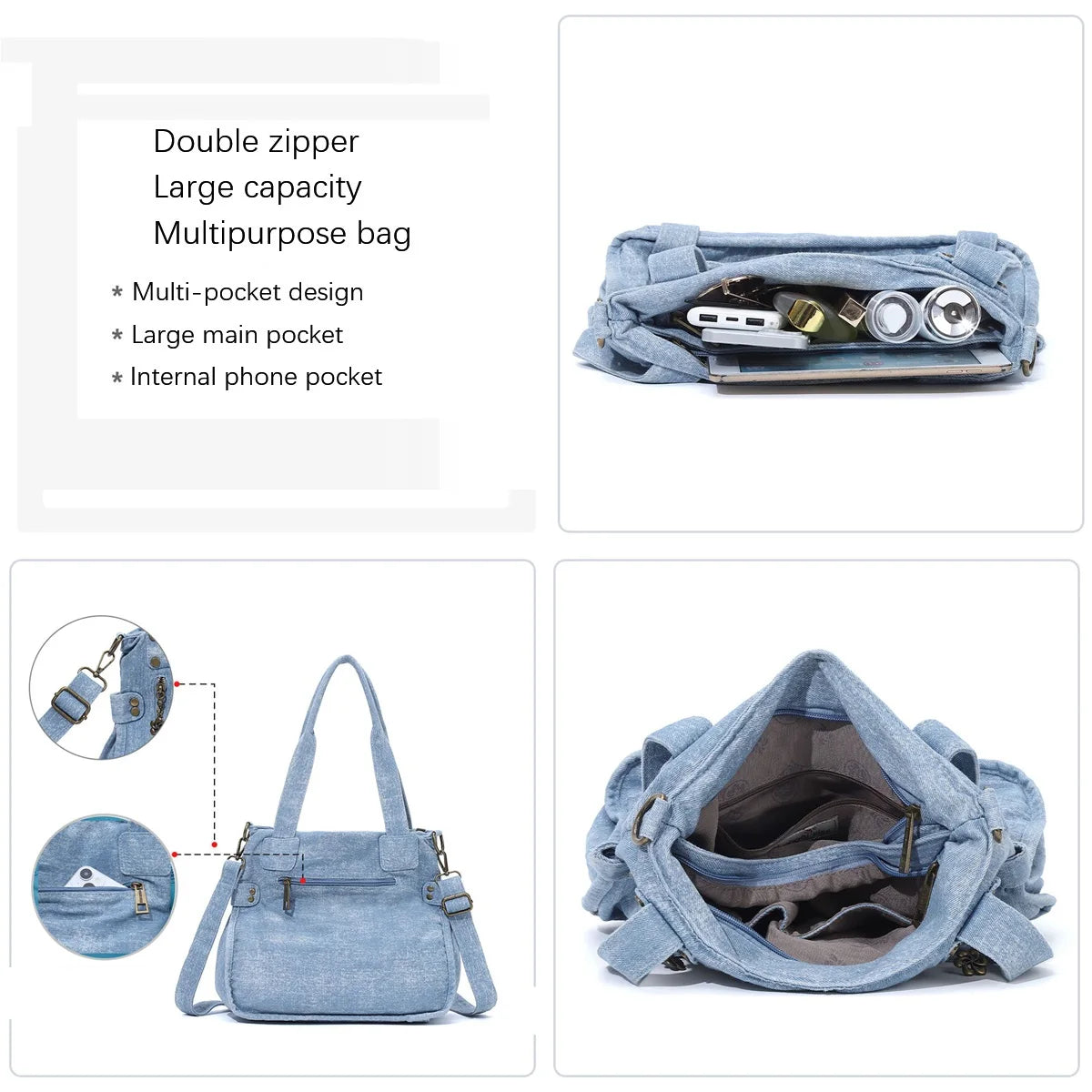 Damen-Schultertasche Denim Großes Fassungsvermögen Ideal für Alltag und Reisen unterwegs
