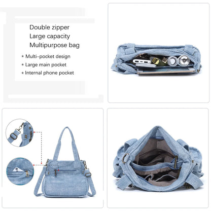 Damen-Schultertasche Denim Großes Fassungsvermögen Ideal für Alltag und Reisen unterwegs