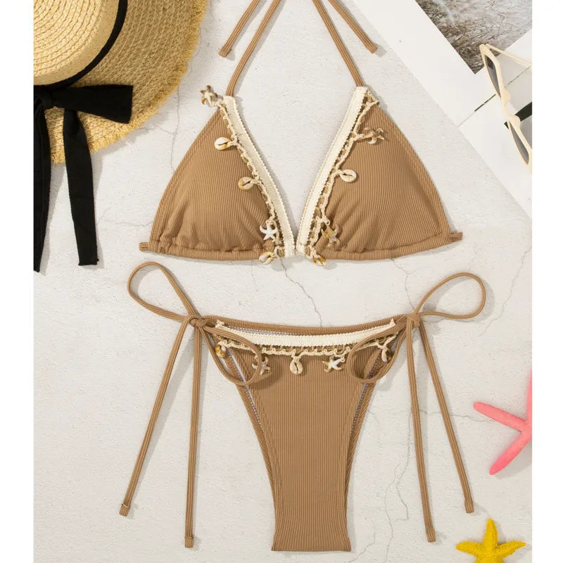 Gestreifter Push-up-Bikini für Damen – Sexy Badeanzug im brasilianischen Stil für Strand und Pool