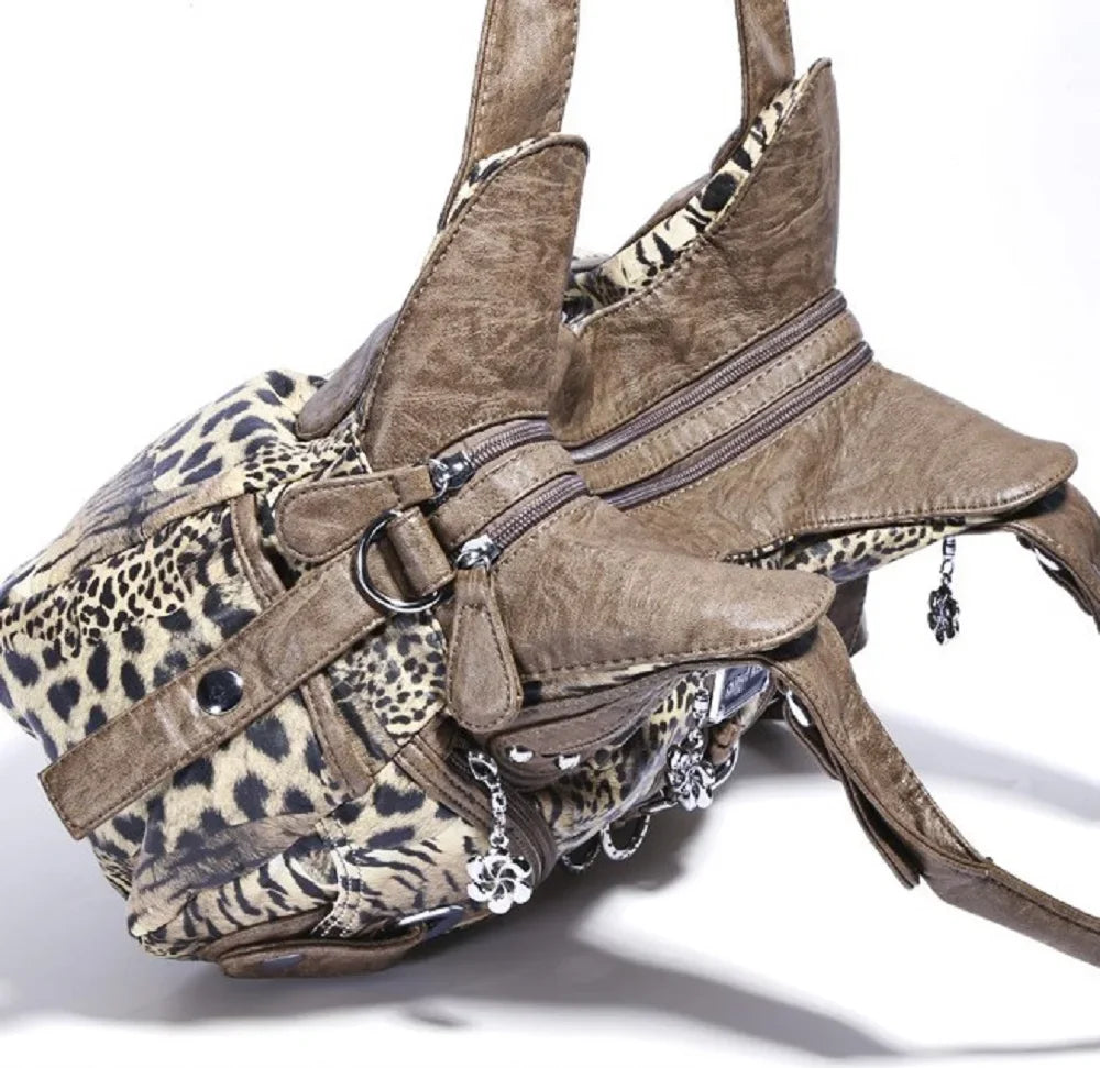 Damen-Handtasche Leopard-Print Großes Fassungsvermögen Schultertasche Top-Handle Vielseitiger Alltagsbegleiter