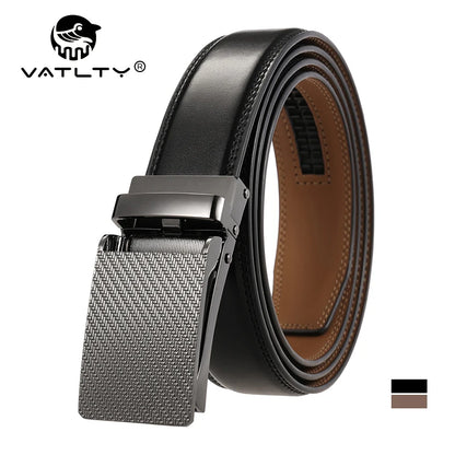VATLY Schwarzer Ledergürtel Herren 130cm Anzug Automatik-Schnalle Natur-Rindsleder