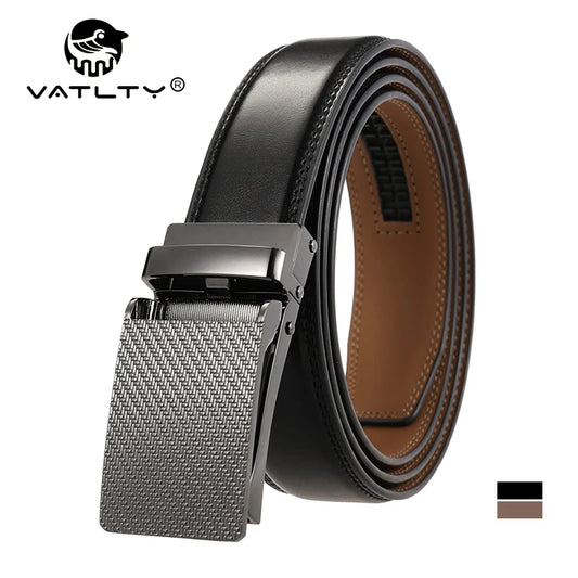VATLY Schwarzer Ledergürtel Herren 130cm Anzug Automatik-Schnalle Natur-Rindsleder