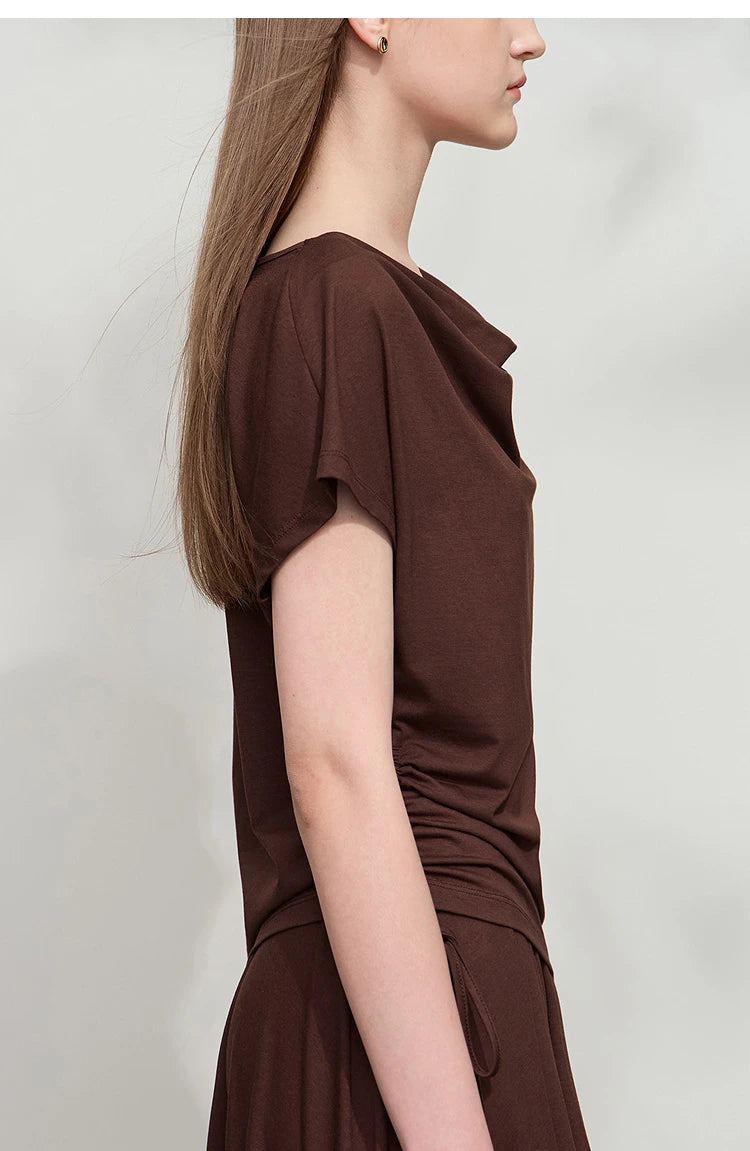 Damen T-Shirt-Rock Set mit solidem Swing-Kragen für den Sommer