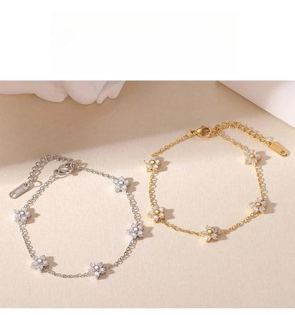 Damen-Kettenarmband mit Gänseblümchen-Zirkonia aus Edelstahl
