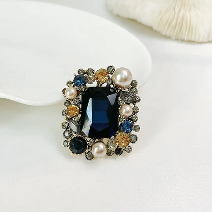 Brosche Perle Kristall Strass Quadrat Vintage Retro Luxus Damen