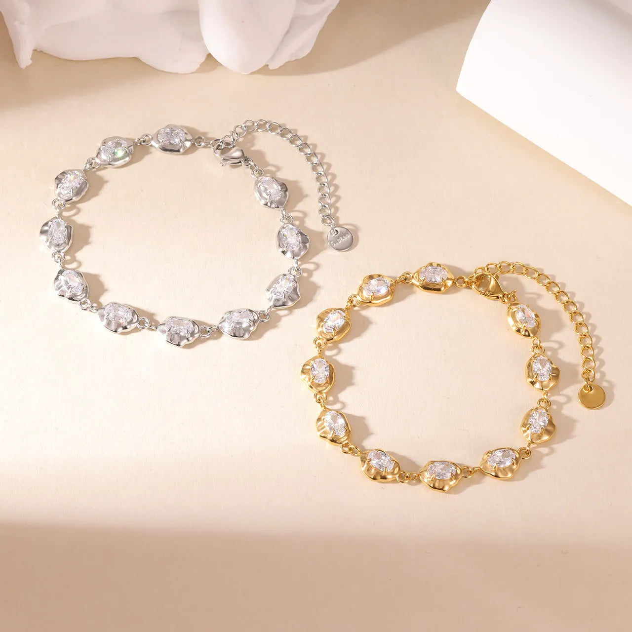 Damen-Gliederarmband mit Zirkonia aus Edelstahl